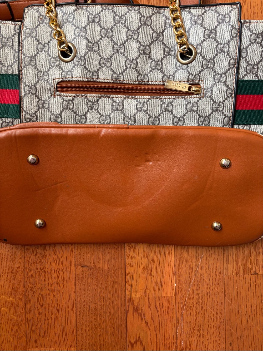 Gucci Brown Monogram Tote with Green & Red Stripe - Picture 3 of 13
